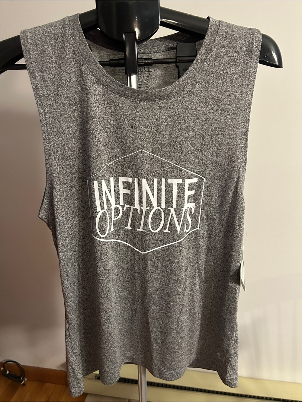 Nicole Miller Charcoal Gray Graphic Tank with White Print